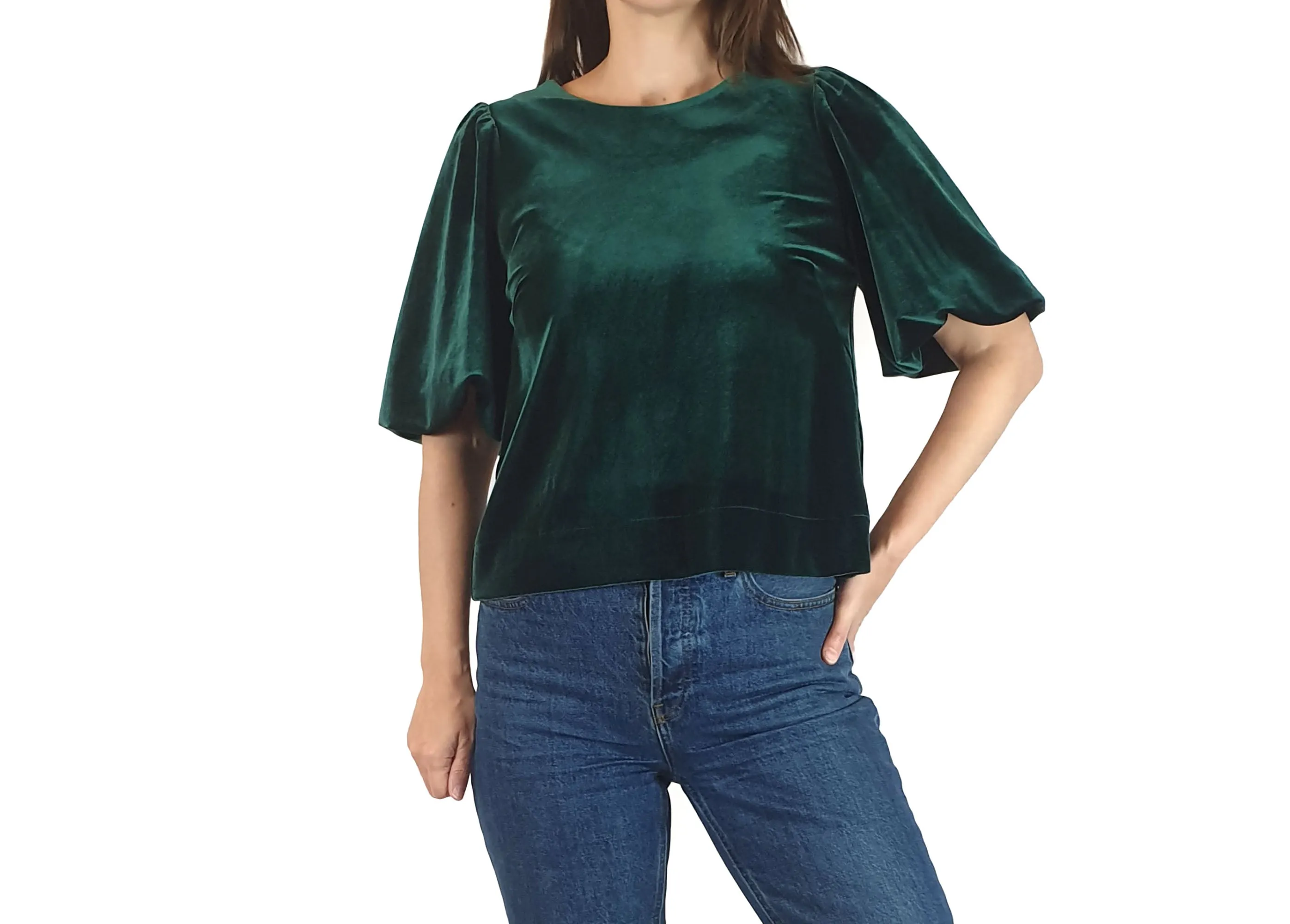 Leonard St green velvet half sleeve top size 8