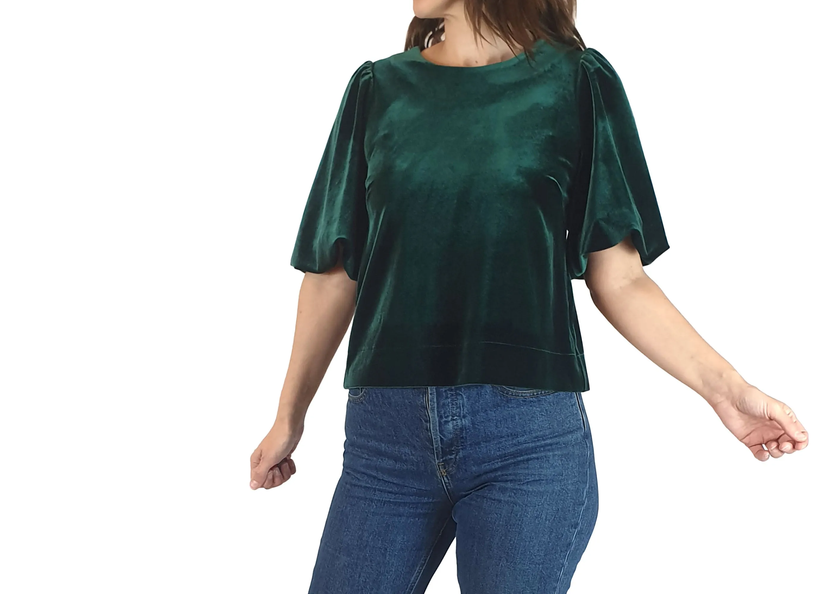 Leonard St green velvet half sleeve top size 8