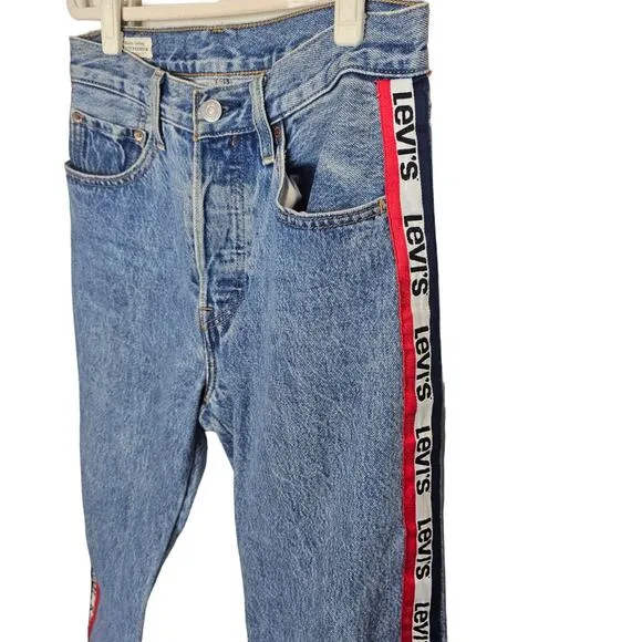 Levi's 501 Jeans Tapered-Leg Jeans Side Striped Jeans Button Fly Jeans Womens 26