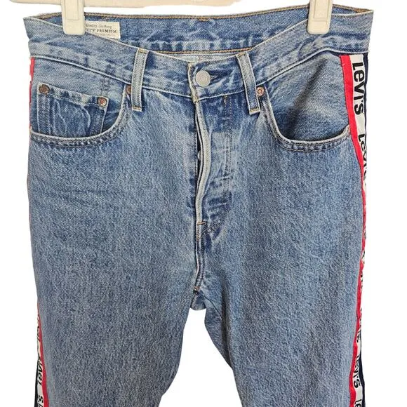Levi's 501 Jeans Tapered-Leg Jeans Side Striped Jeans Button Fly Jeans Womens 26