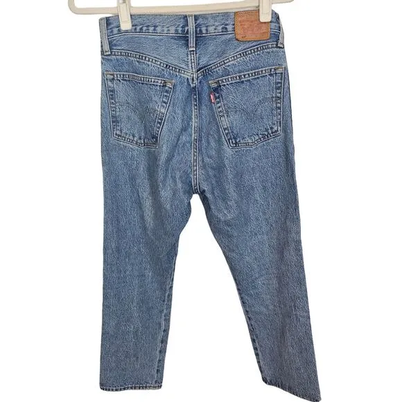 Levi's 501 Jeans Tapered-Leg Jeans Side Striped Jeans Button Fly Jeans Womens 26
