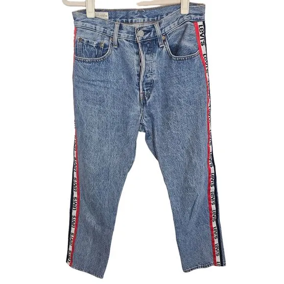 Levi's 501 Jeans Tapered-Leg Jeans Side Striped Jeans Button Fly Jeans Womens 26