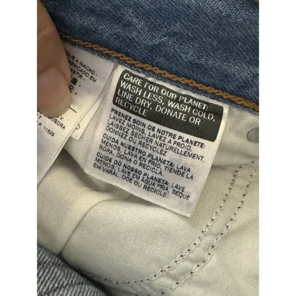 Levi’s PREMIUM Wedgie Straight Jeans Size 29 Button Fly Blue Distressed Raw Hem
