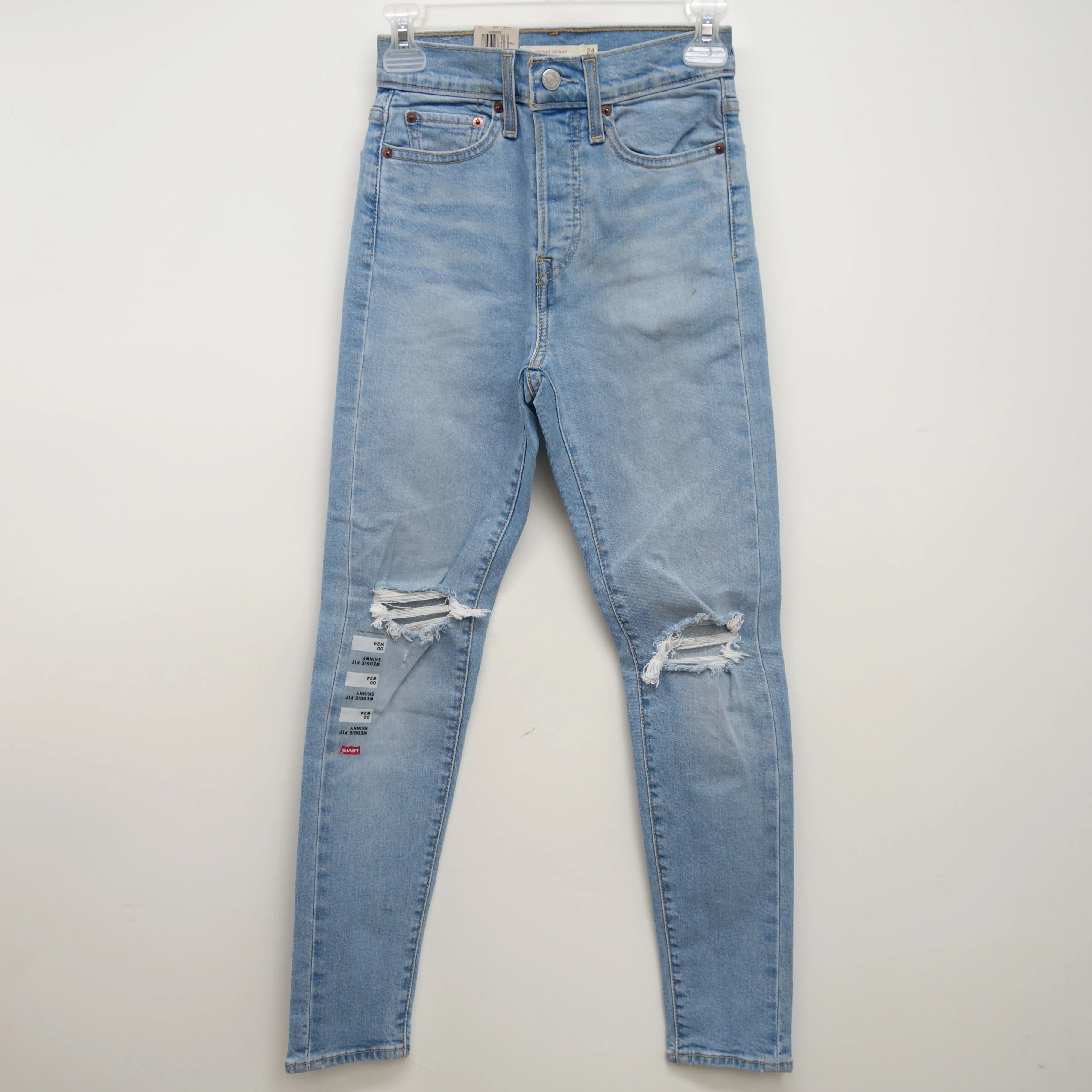 Levi's Wedgie Skinny Light Blue Ripped Denim Slim Skinny Denim Jeans Size 00M / 24 x 27