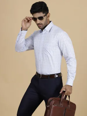 Light Blue Checked Regular Fit Formal Shirt | JadeBlue