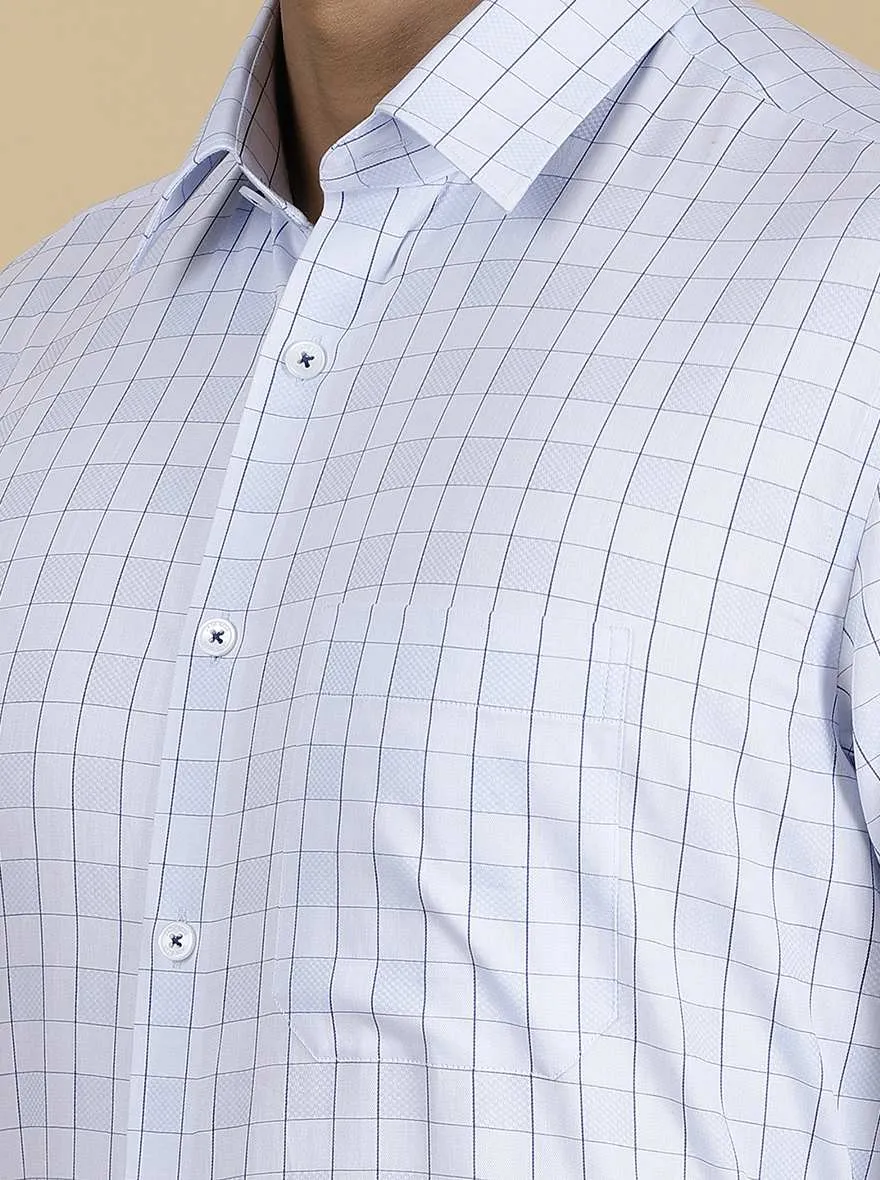 Light Blue Checked Regular Fit Formal Shirt | JadeBlue
