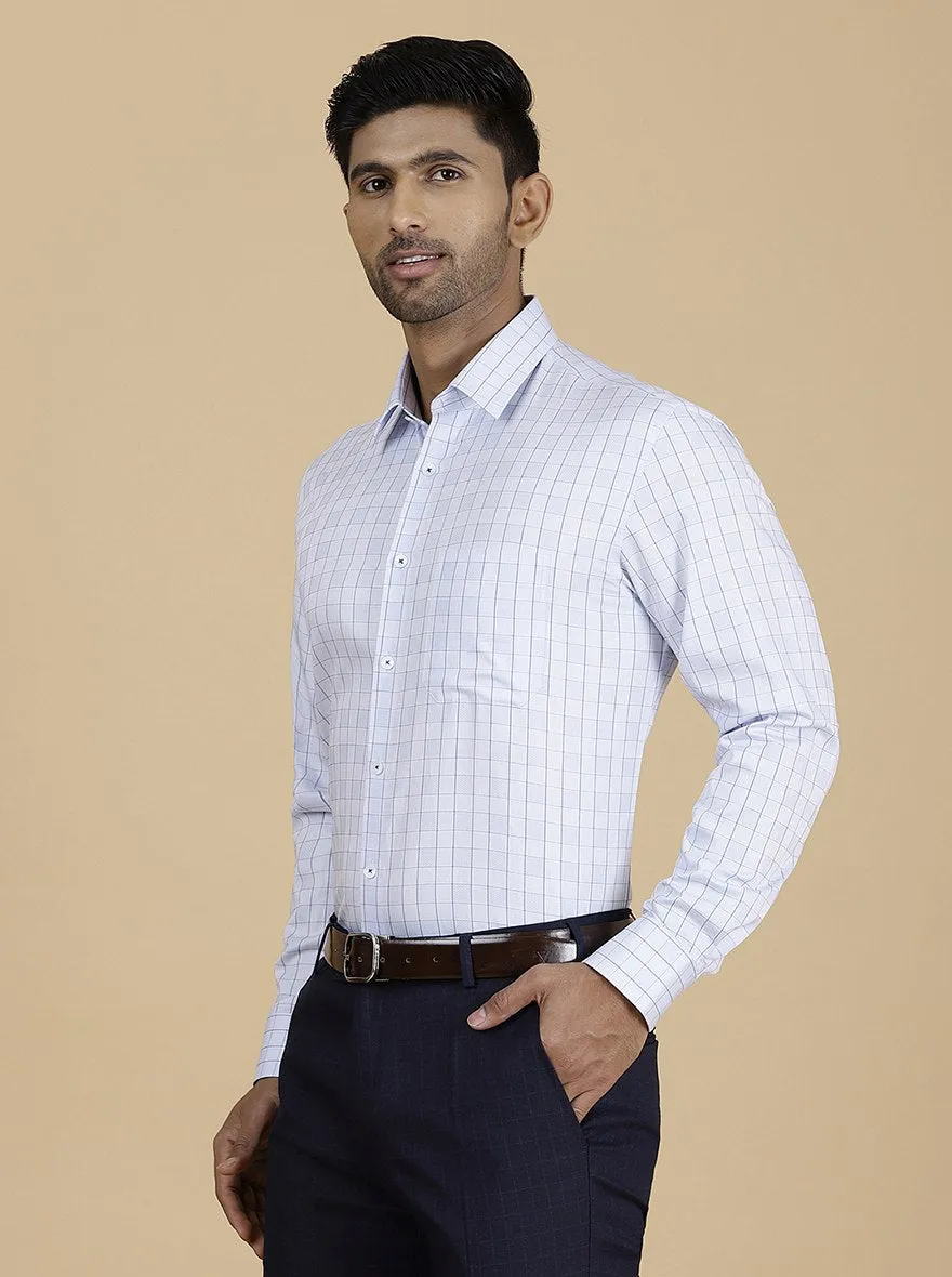 Light Blue Checked Regular Fit Formal Shirt | JadeBlue