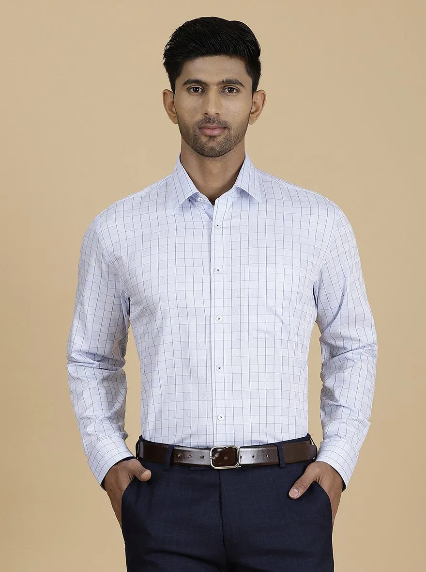 Light Blue Checked Regular Fit Formal Shirt | JadeBlue