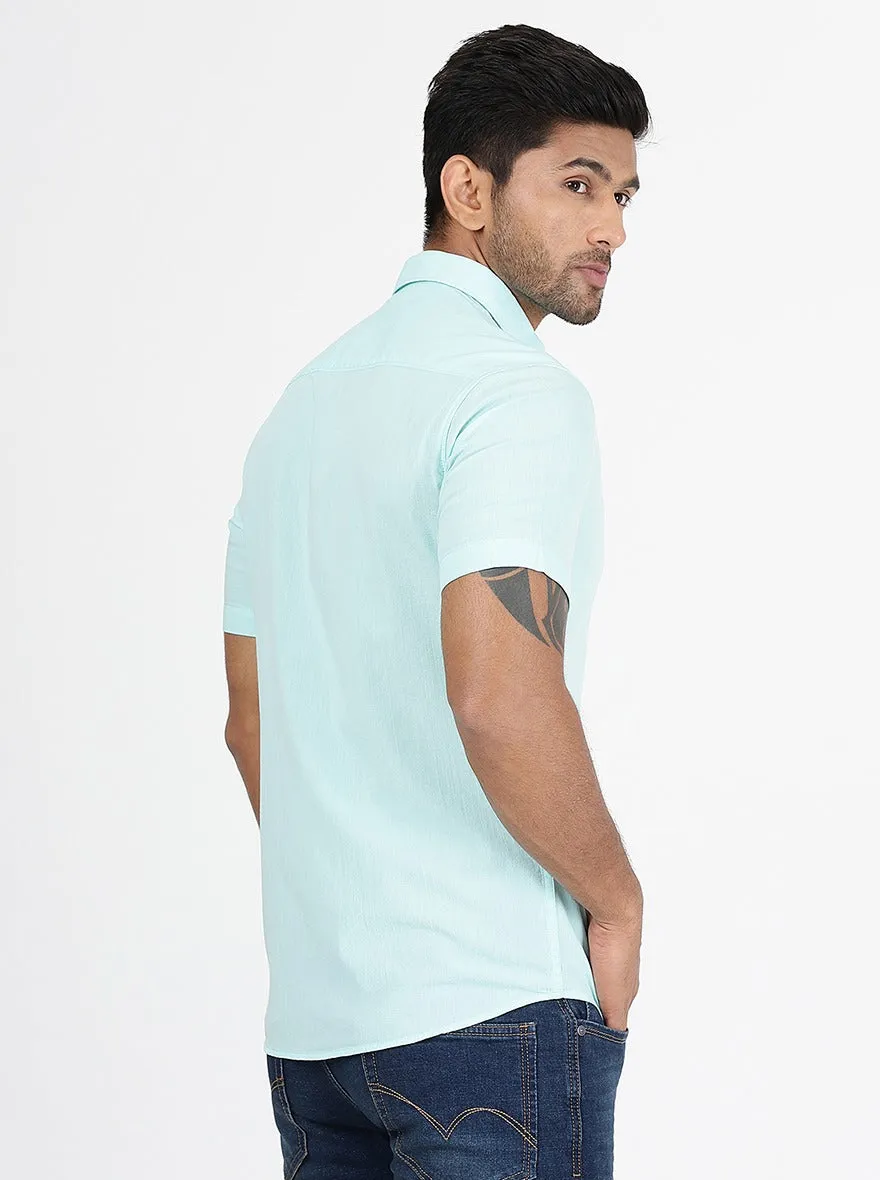 Light Blue Solid Slim Fit Casual Shirt | JadeBlue