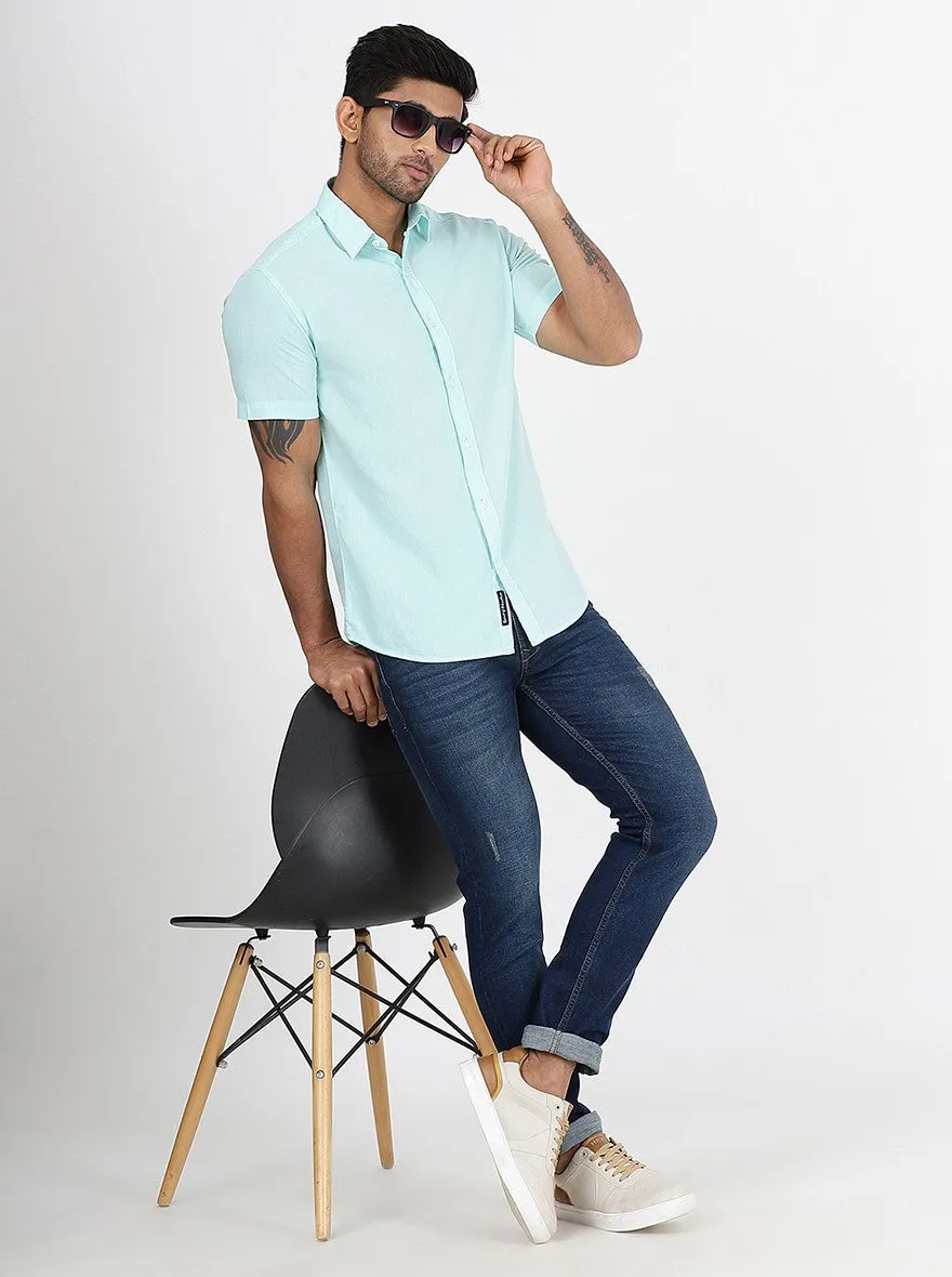 Light Blue Solid Slim Fit Casual Shirt | JadeBlue