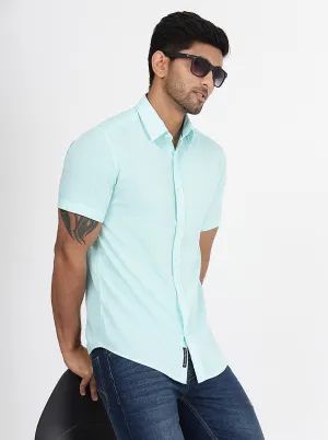Light Blue Solid Slim Fit Casual Shirt | JadeBlue