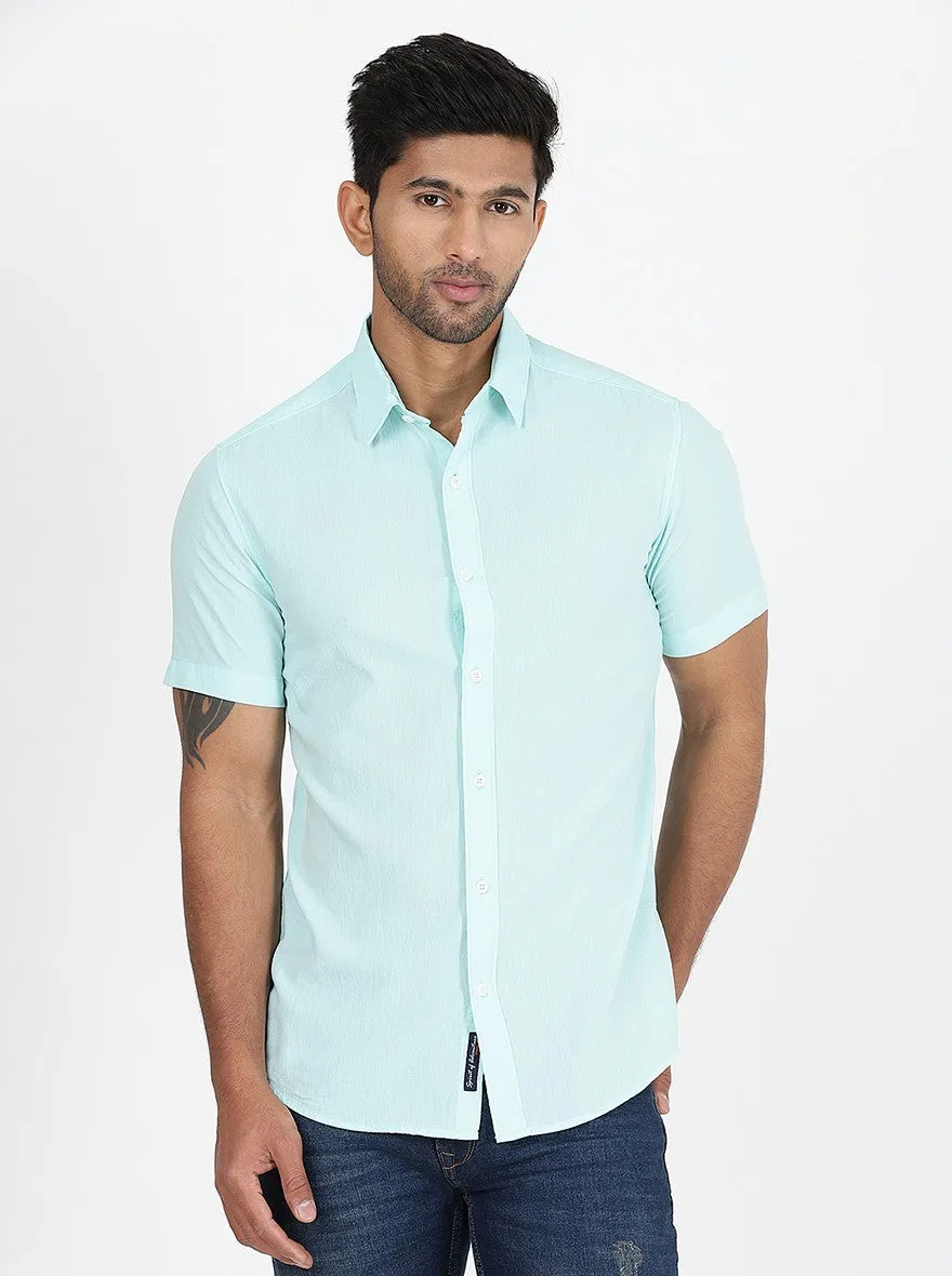 Light Blue Solid Slim Fit Casual Shirt | JadeBlue