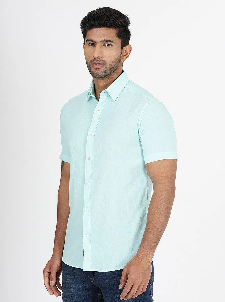 Light Blue Solid Slim Fit Casual Shirt | JadeBlue