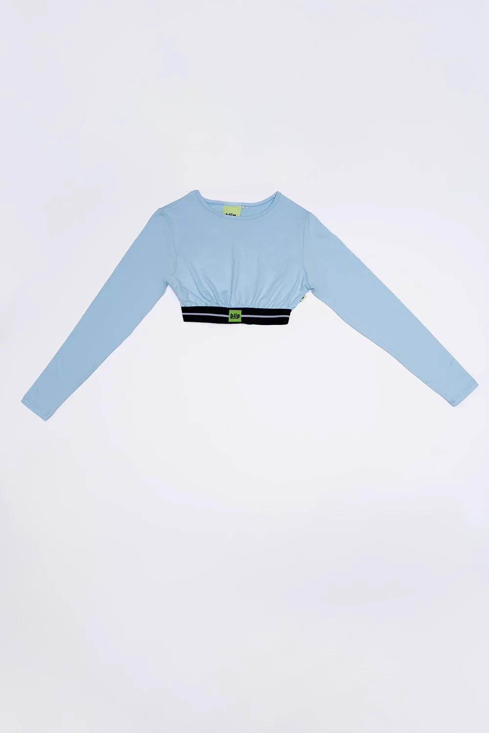 Long Sleeve Back-Open Crop Top - Blue