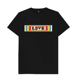Love Wins retro organic mens tee black, white, pink, grey