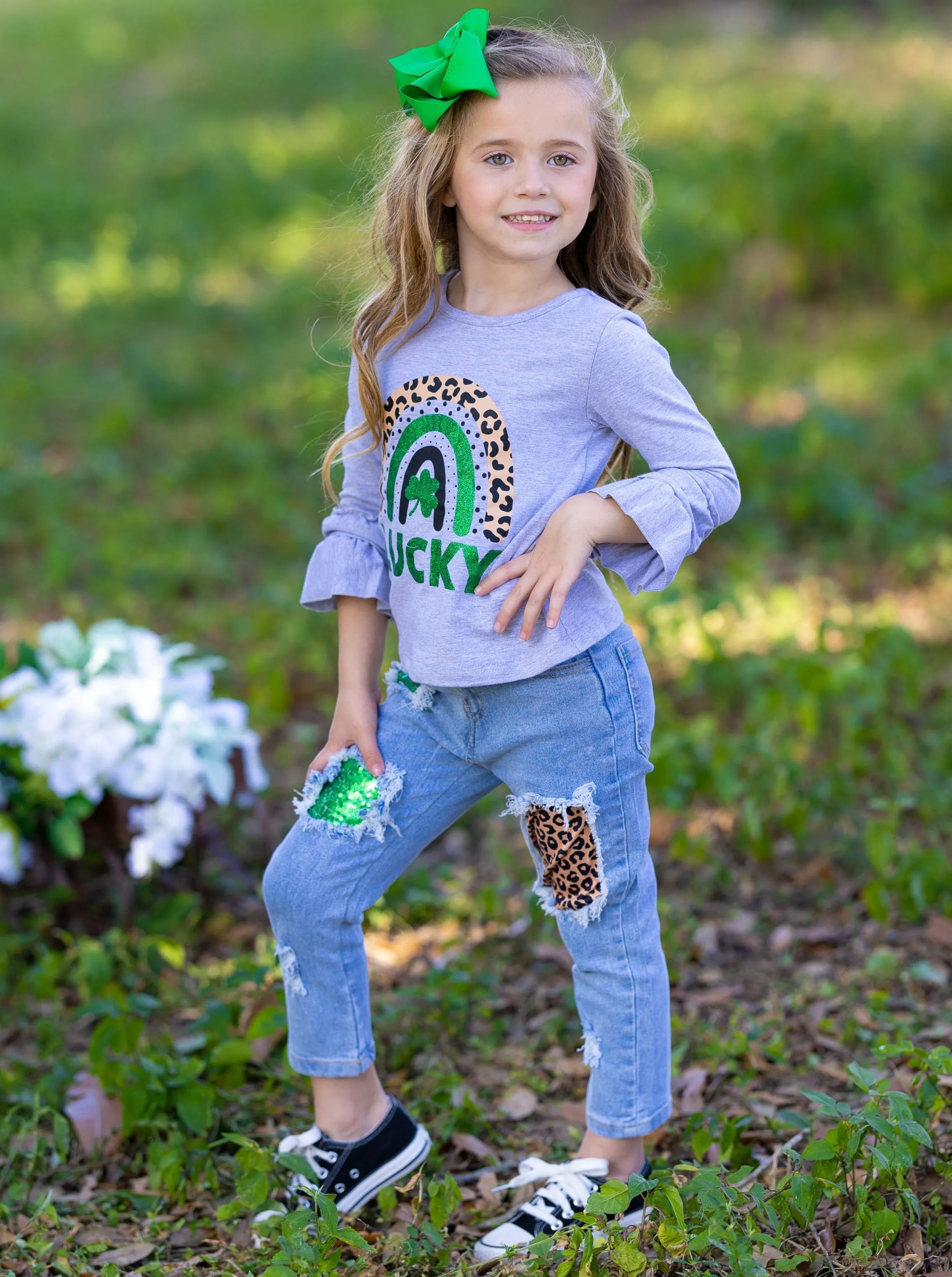 Lucky Rainbow Patched Jeans Set