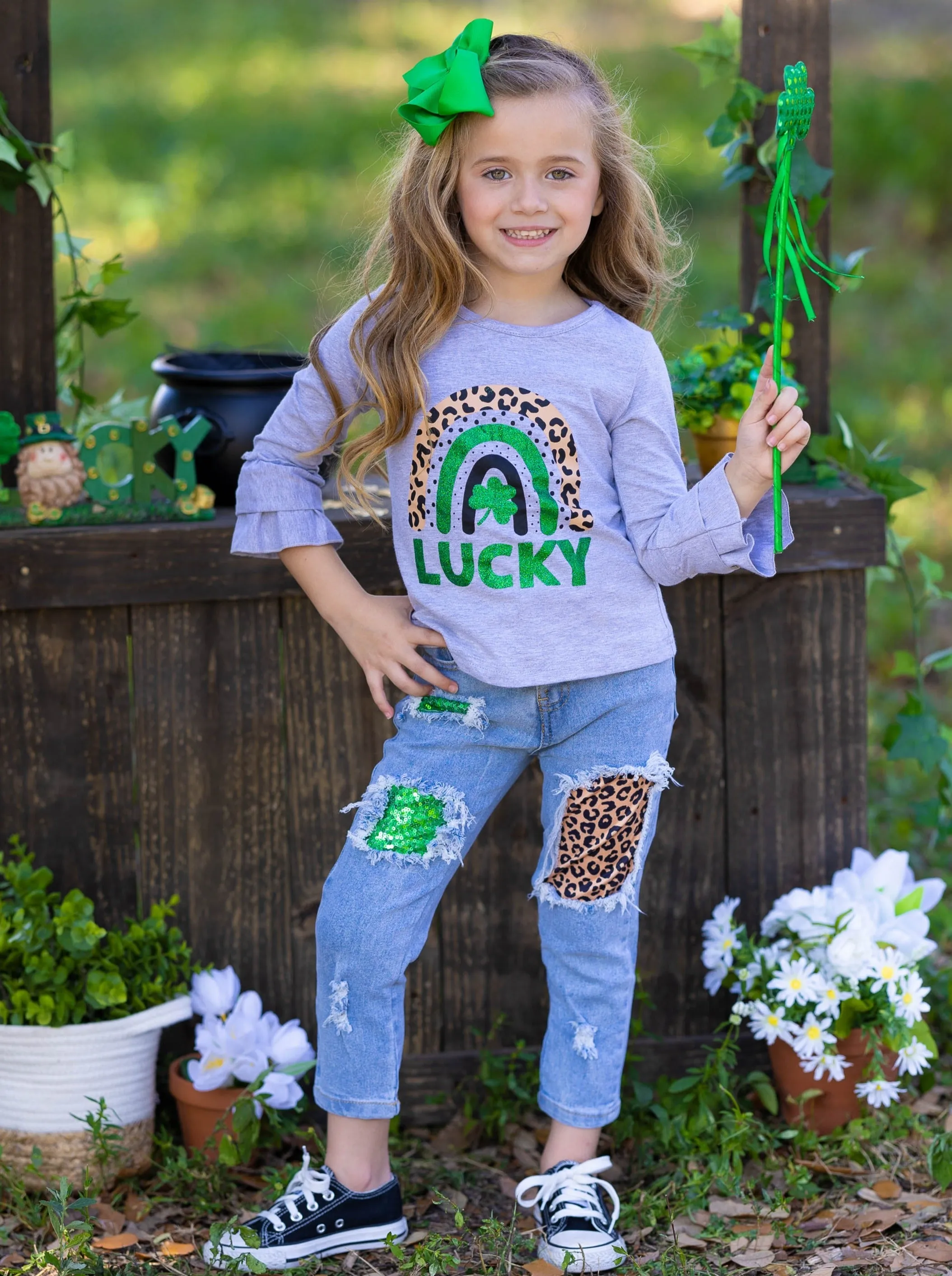 Lucky Rainbow Patched Jeans Set