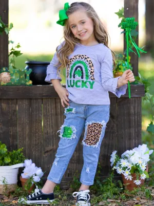 Lucky Rainbow Patched Jeans Set
