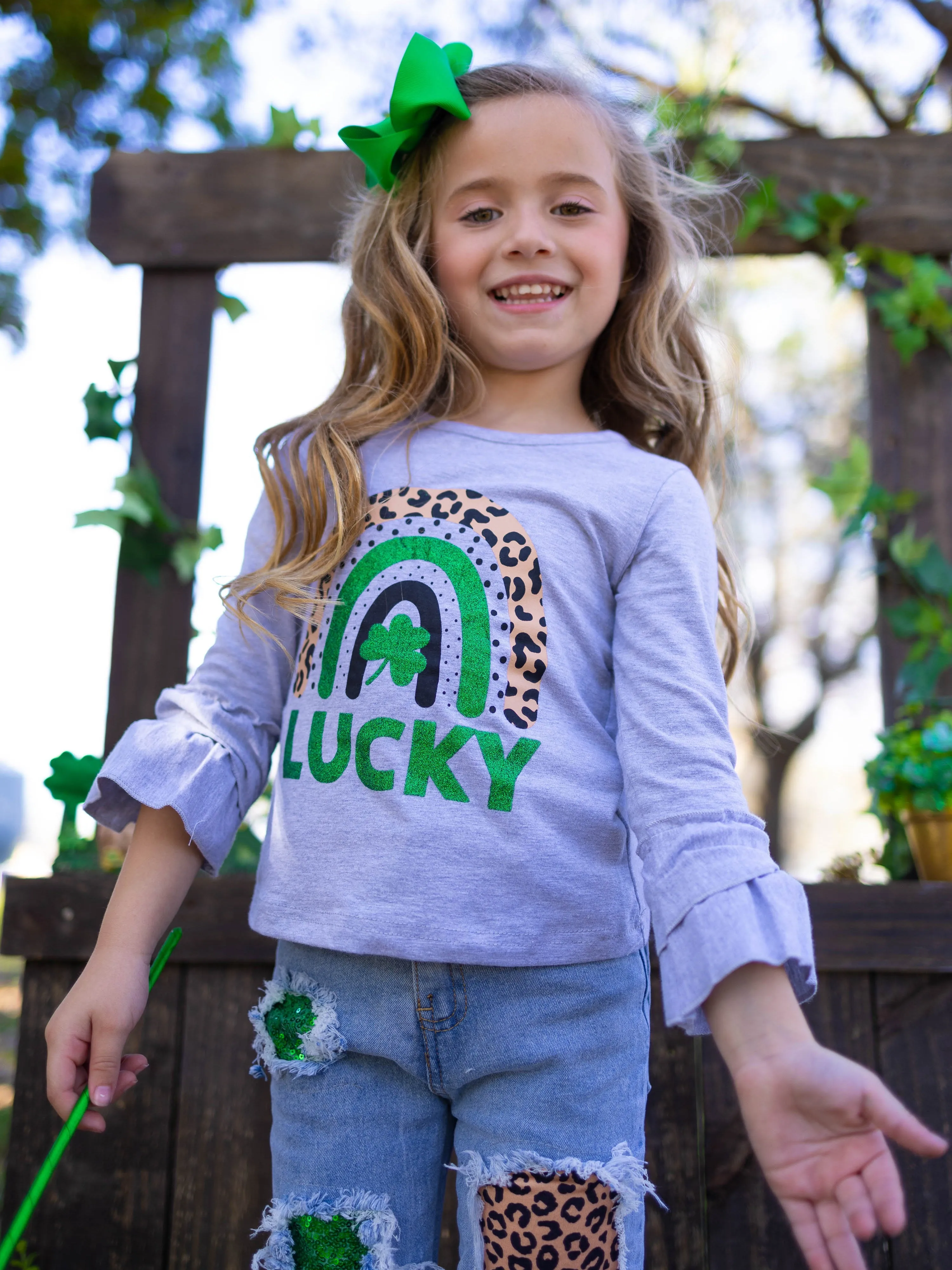 Lucky Rainbow Patched Jeans Set