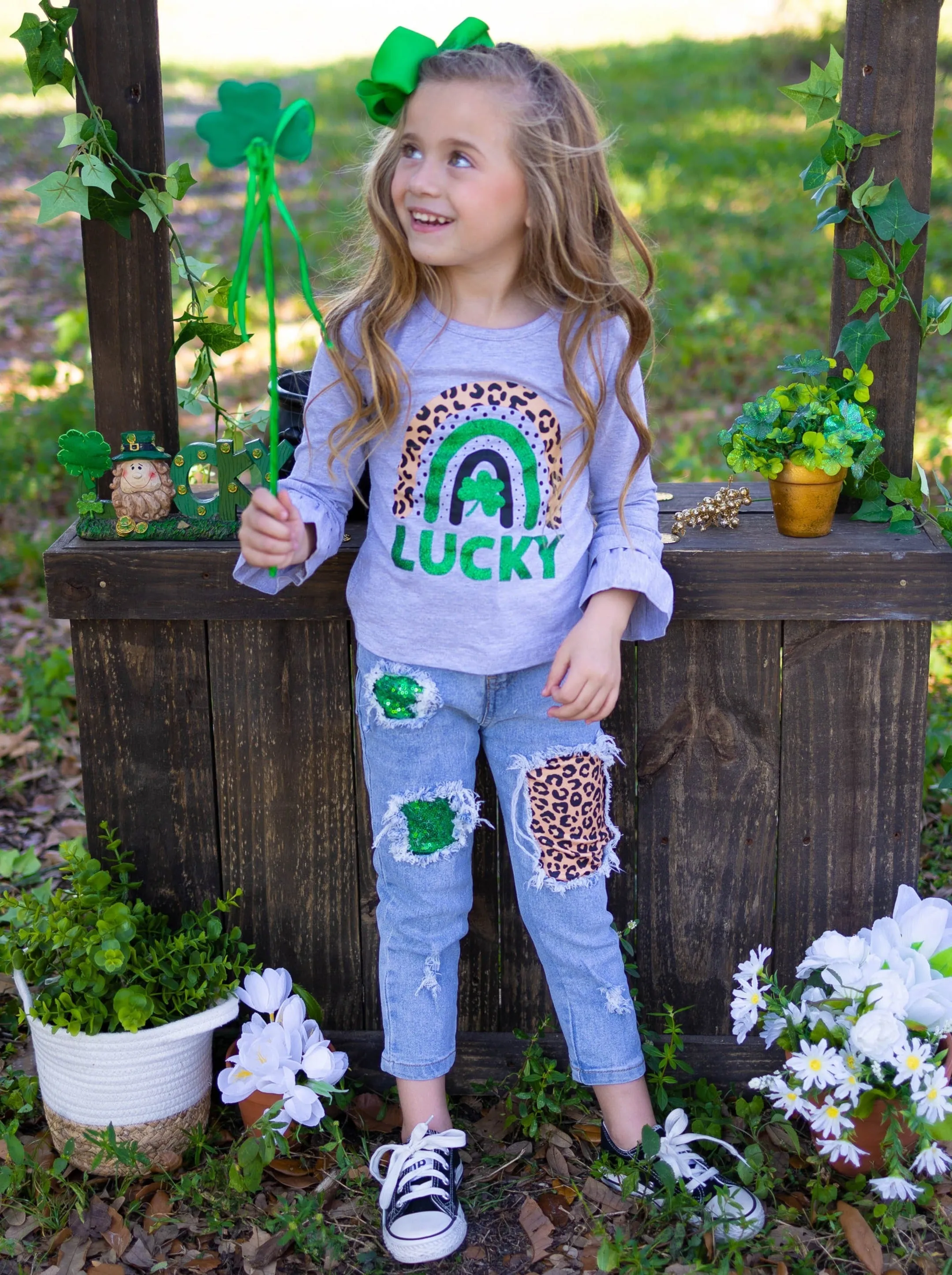 Lucky Rainbow Patched Jeans Set