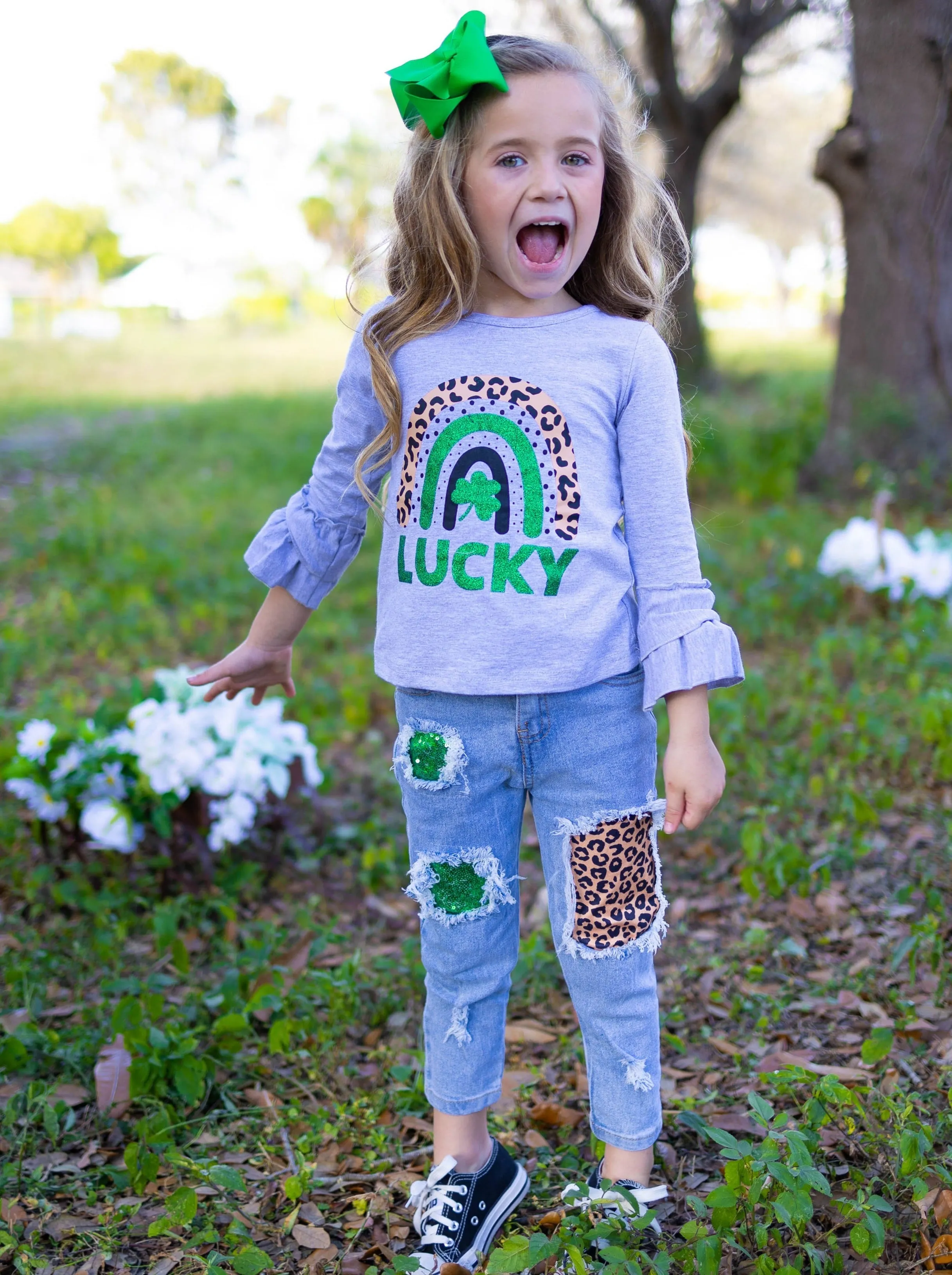 Lucky Rainbow Patched Jeans Set