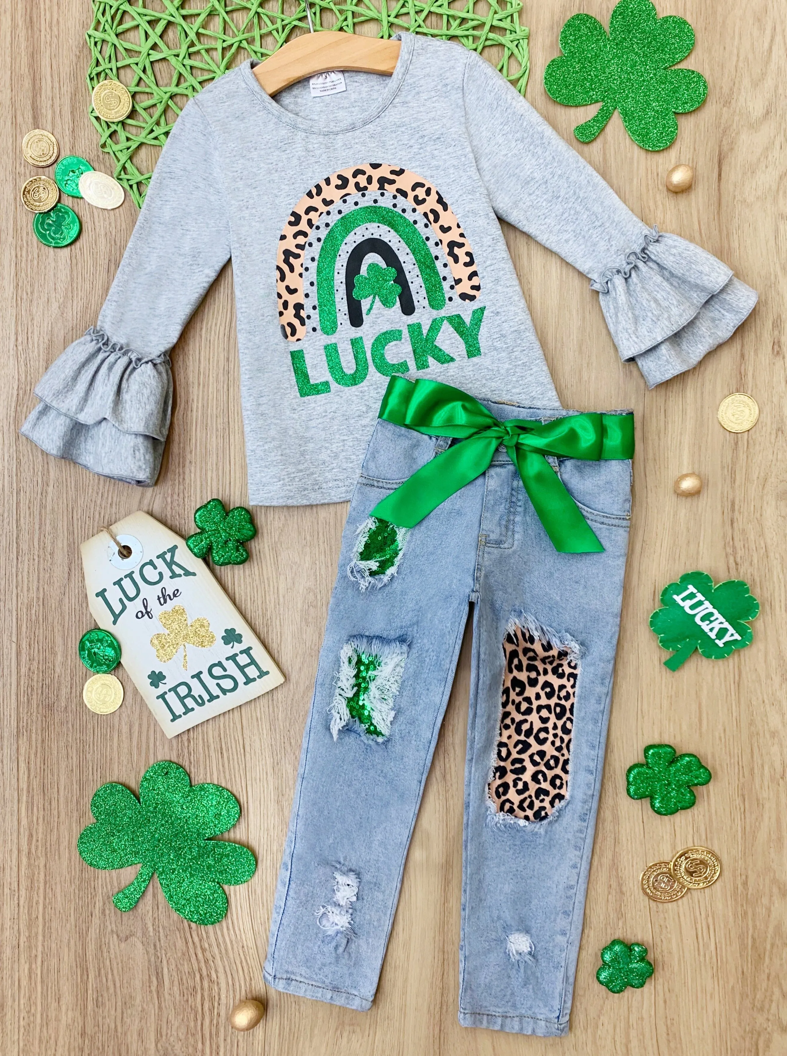 Lucky Rainbow Patched Jeans Set