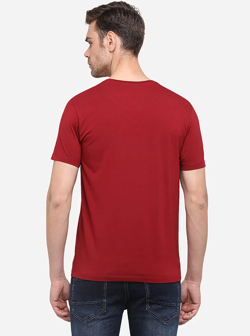 Maroon Printed Slim Fit T-Shirt | JadeBlue