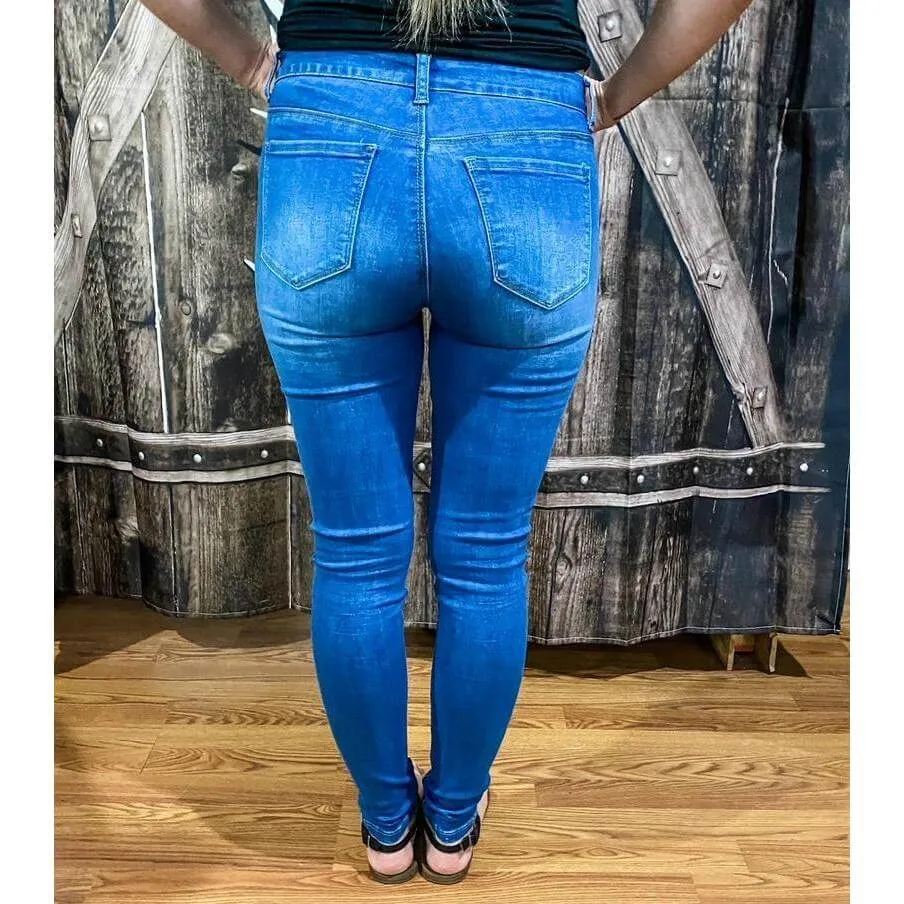 Medium Wash Juniors Stretch Wax Jeans