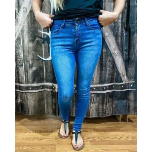 Medium Wash Juniors Stretch Wax Jeans