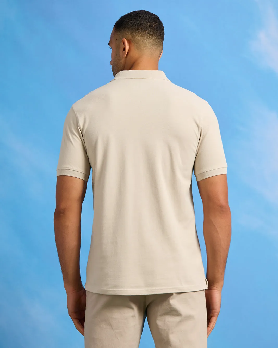 Men Beige Basic Polo Shirt