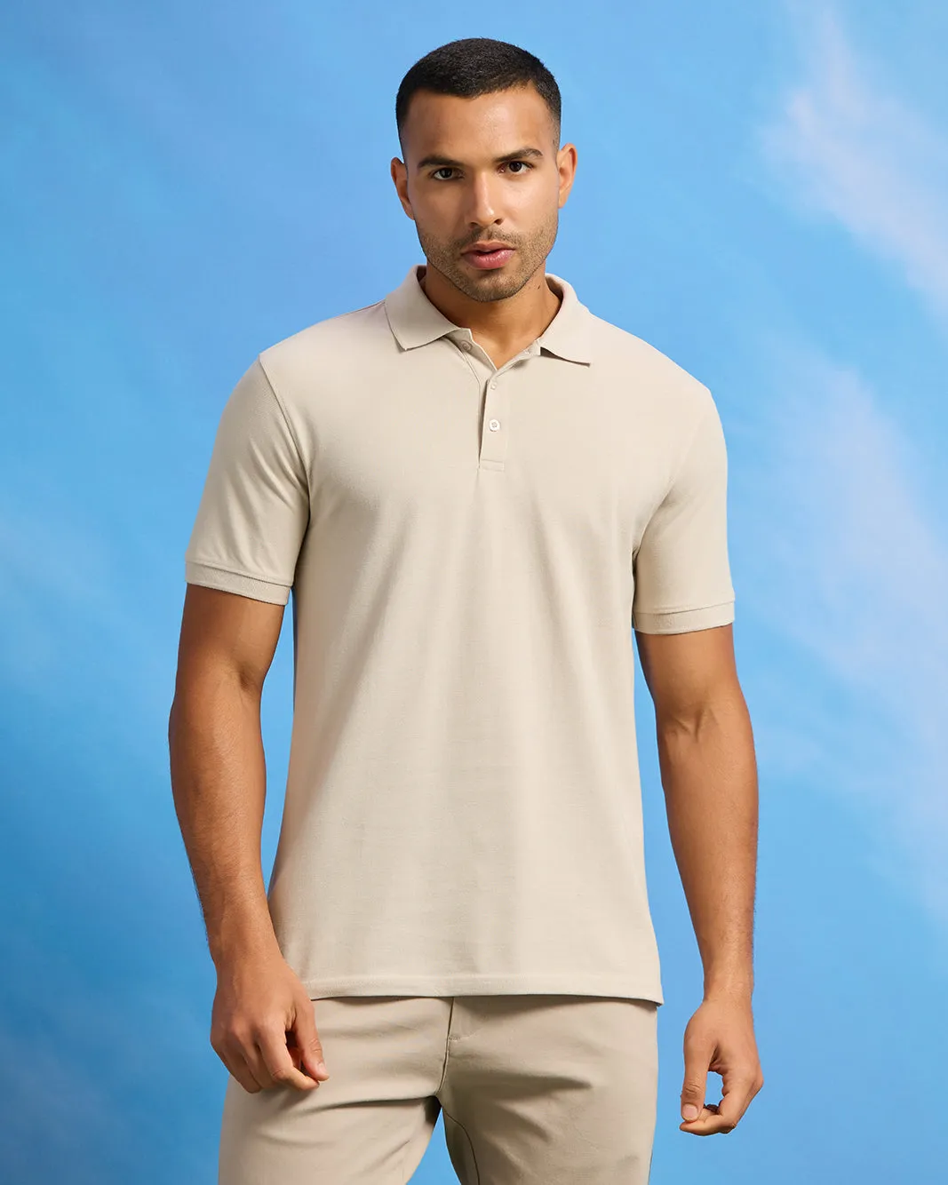 Men Beige Basic Polo Shirt