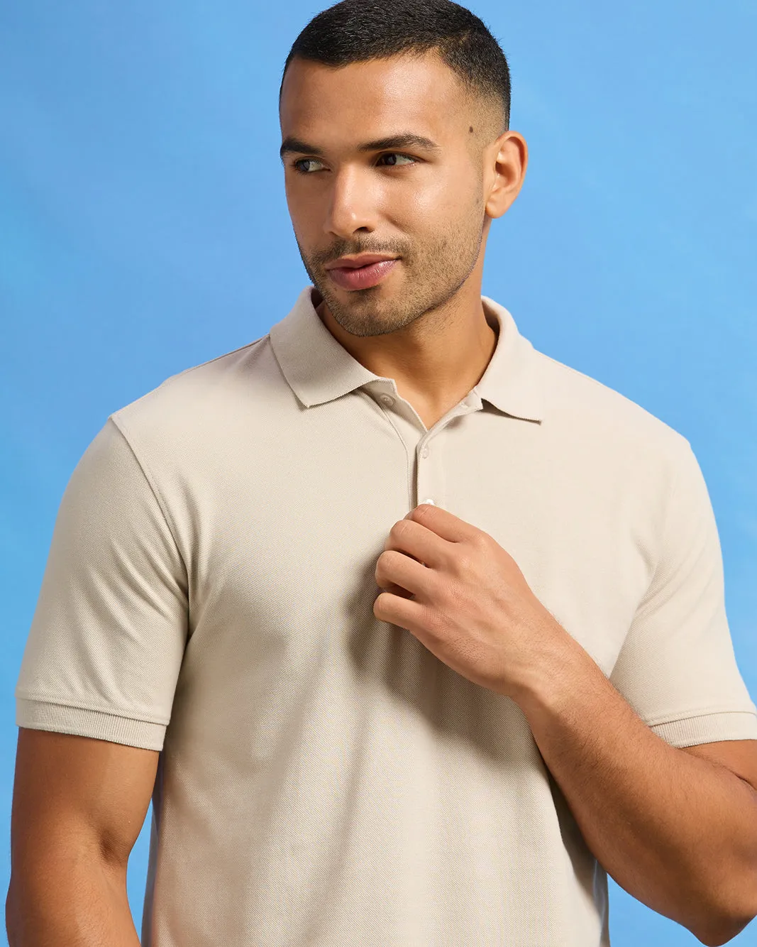 Men Beige Basic Polo Shirt