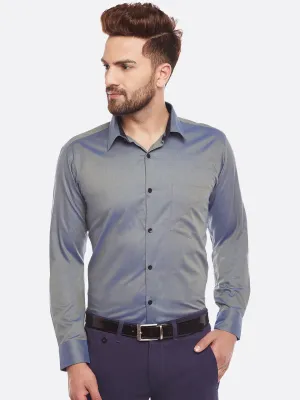 Men Green Slim Fit Solid Double Tone Slim Fit Formal Shirt