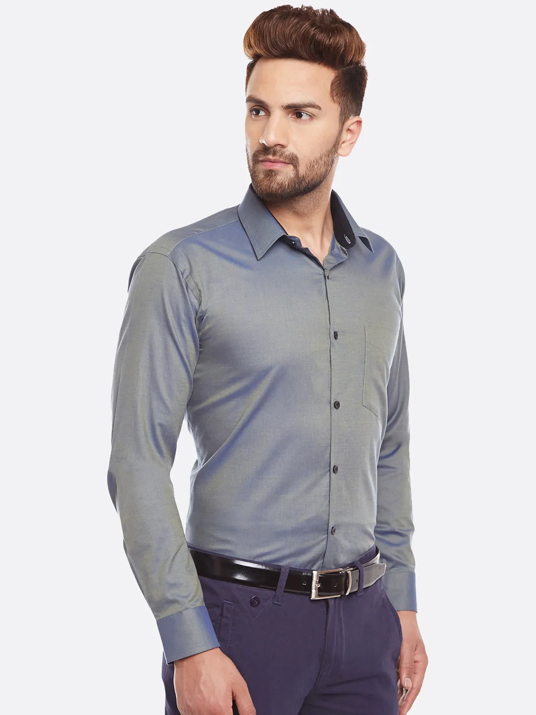 Men Green Slim Fit Solid Double Tone Slim Fit Formal Shirt