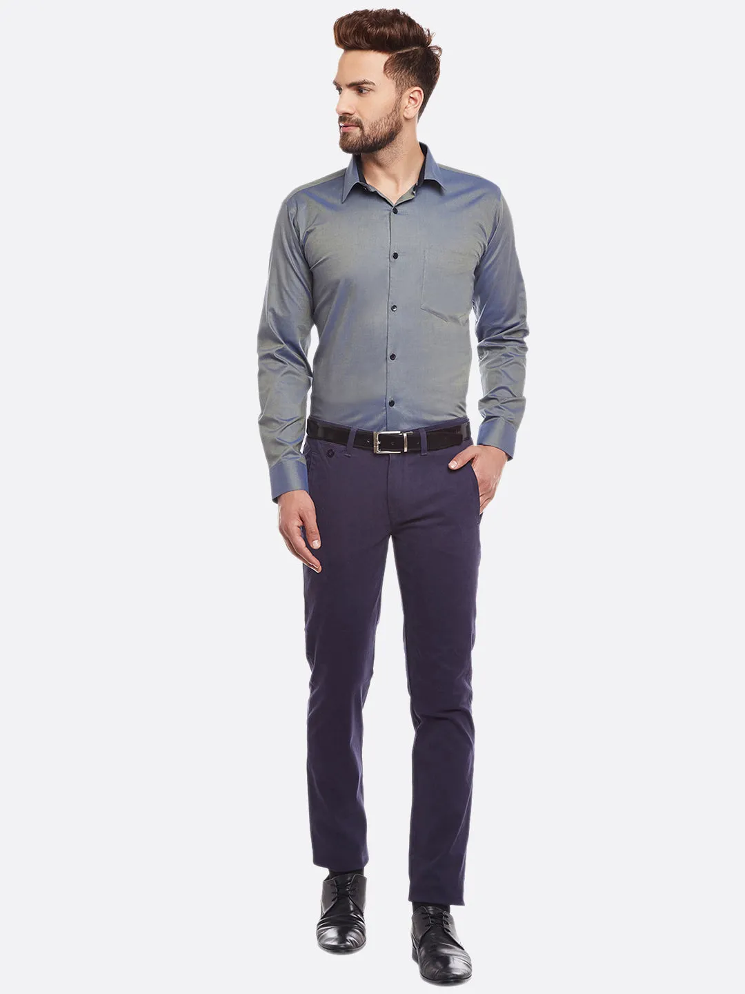 Men Green Slim Fit Solid Double Tone Slim Fit Formal Shirt