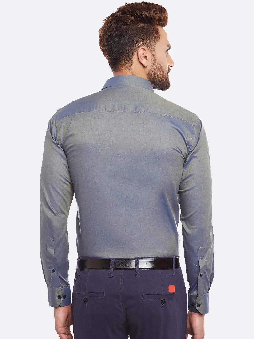 Men Green Slim Fit Solid Double Tone Slim Fit Formal Shirt