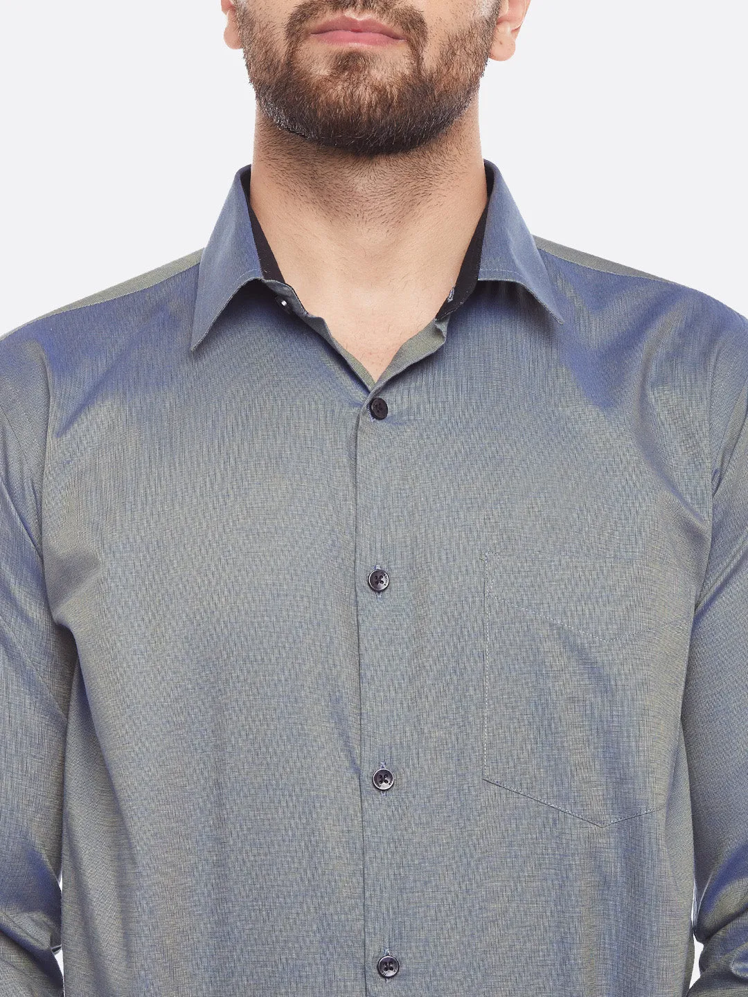 Men Green Slim Fit Solid Double Tone Slim Fit Formal Shirt