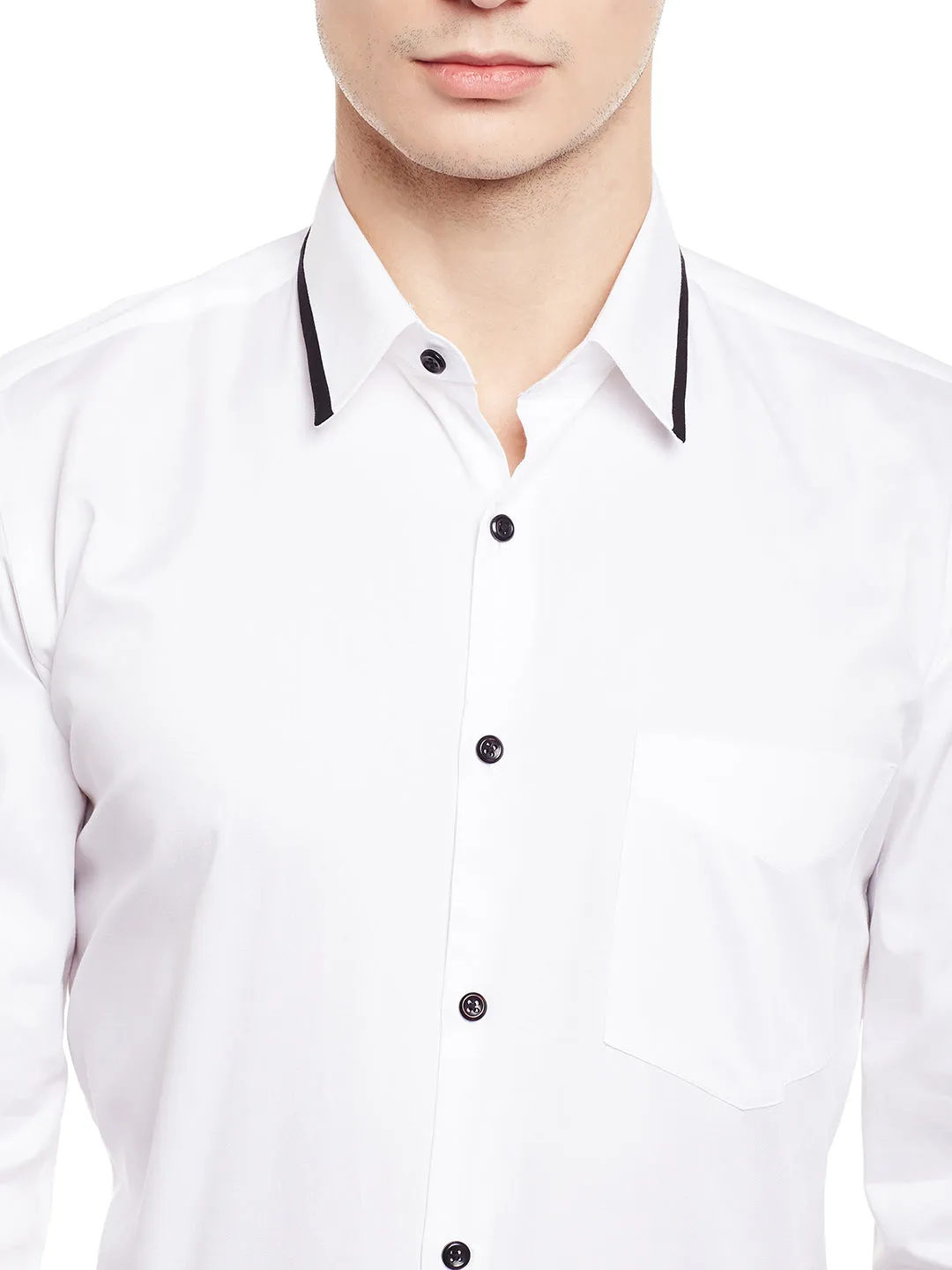 Men White Solid Pure Cotton Slim Fit Formal Shirt