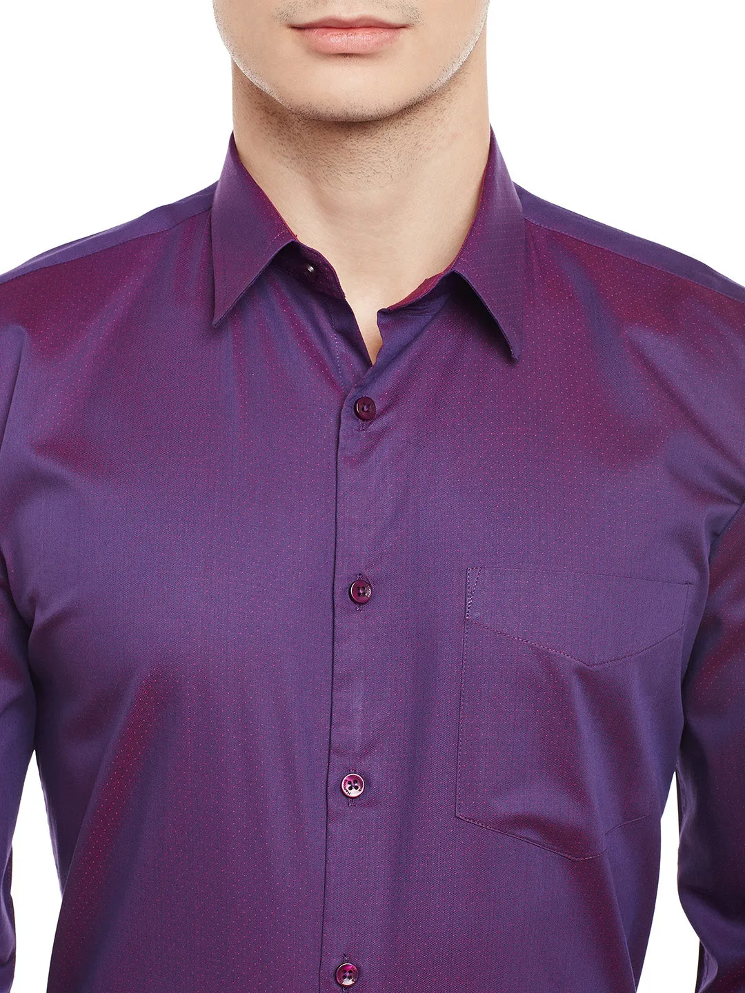 Men Wine Solid Pure Cotton Slim Fit Formal Shirt