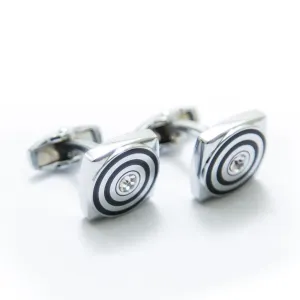 Mens Cufflinks – Square Stainless Steel With Black Design & Diamond
