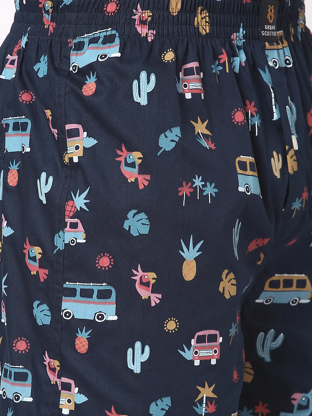 Men's Multicolor, 100% Cotton, Printed, Regular Fit, Inner Elastic, Mid-Rise, Boxers -  Pack Of 2