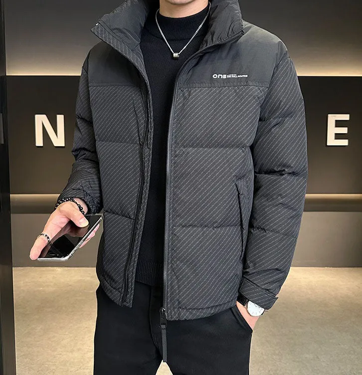 Men's Thickened Down Jacket with Windproof and Stain-Resistant Features