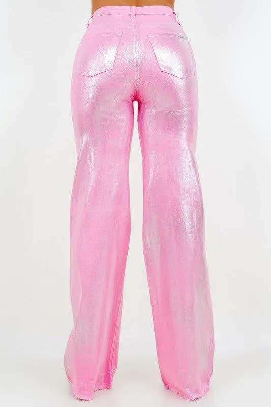 Metallic Pink Wide Leg Jean