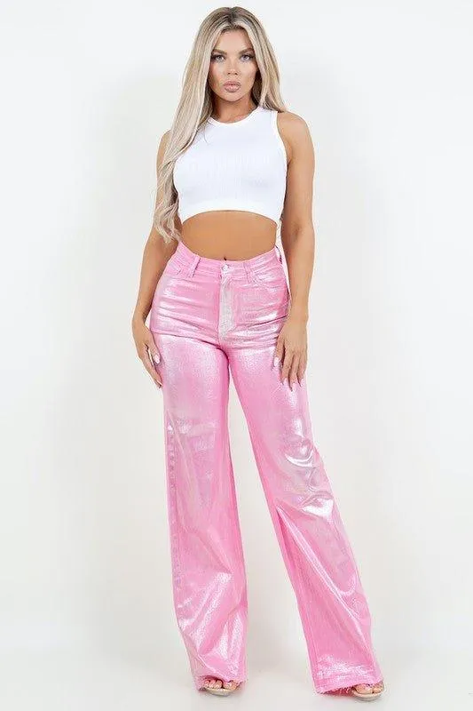 Metallic Pink Wide Leg Jean
