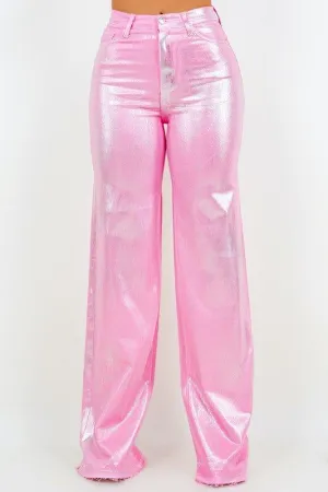 Metallic Pink Wide Leg Jean