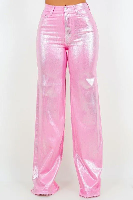 Metallic Pink Wide Leg Jean