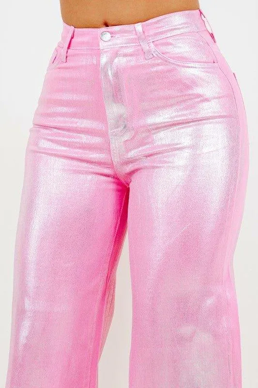 Metallic Pink Wide Leg Jean