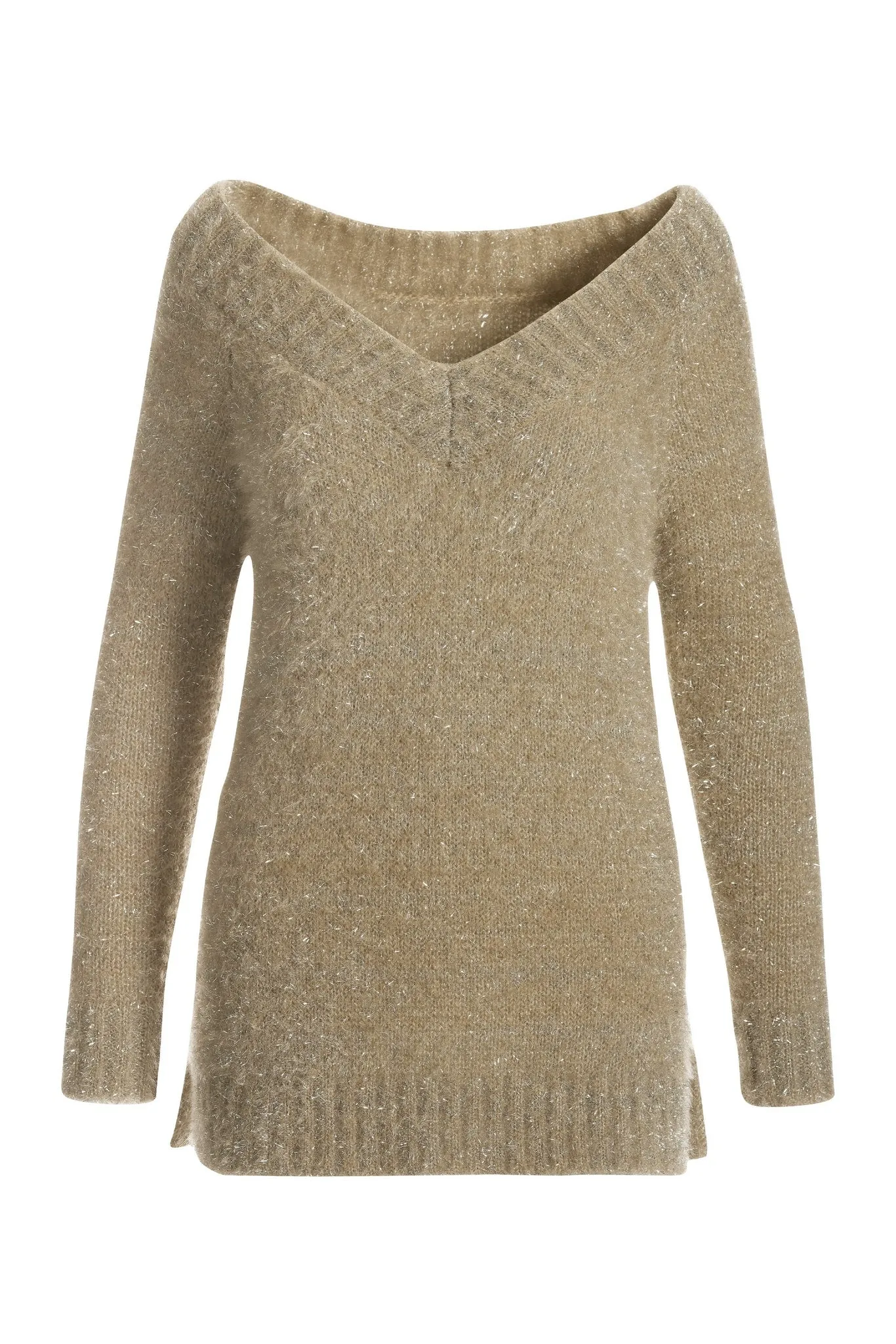 Metallic V Neck Cozy Sweater Tunic Gold