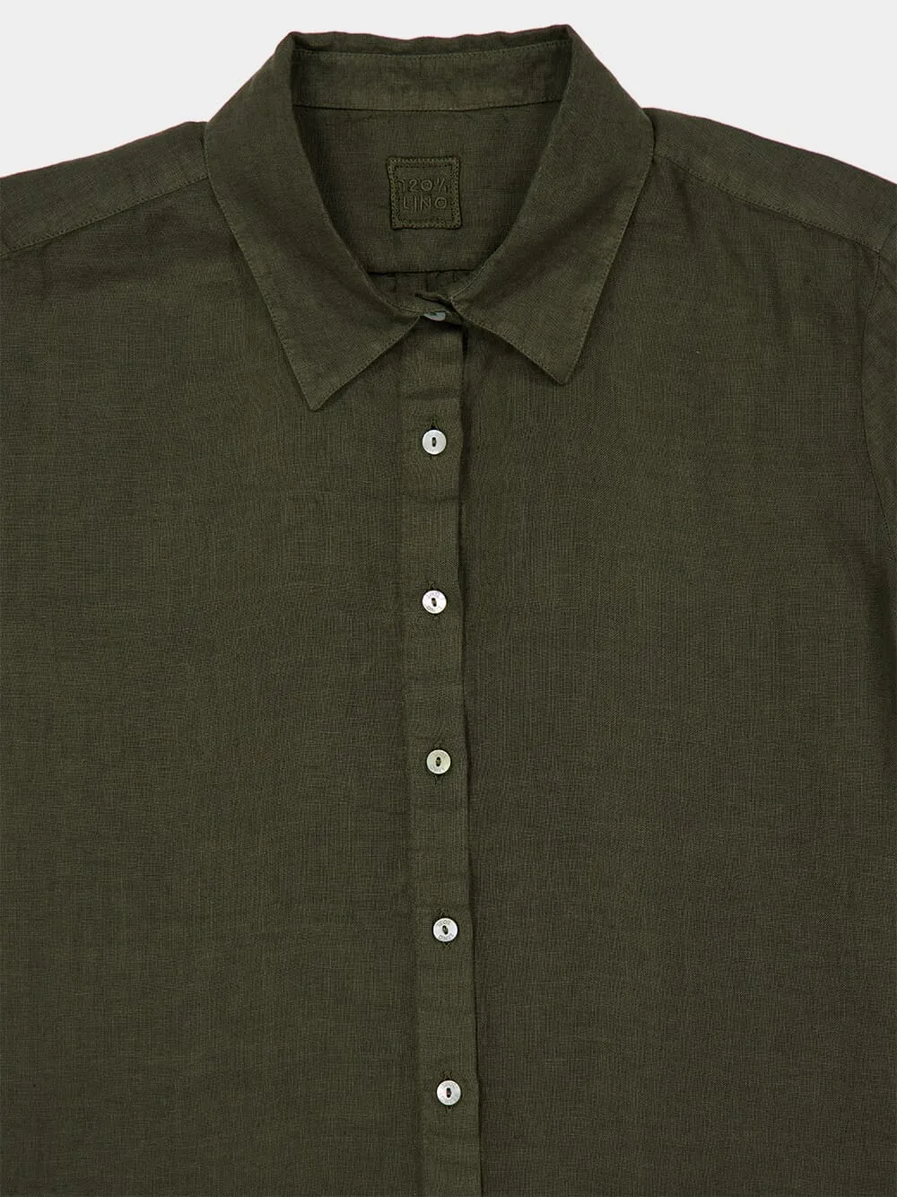Military Green Linen Button-Up Shirt