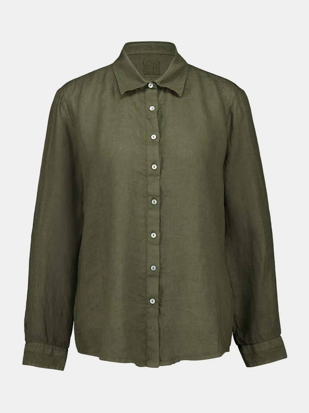 Military Green Linen Button-Up Shirt